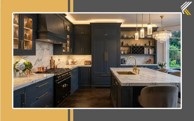 luxury kitchen cabinet ideas with custom cabinets and gold hardware