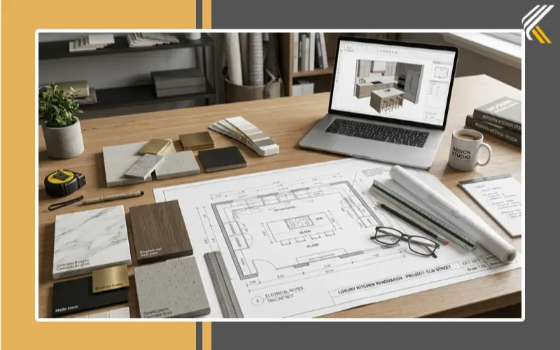 planning a luxury kitchen design layout with materials