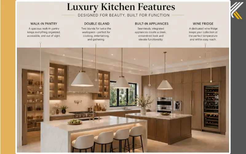 luxury kitchen features double island pantry built in appliances