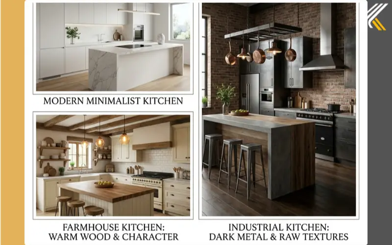 modern farmhouse and industrial luxury kitchen styles
