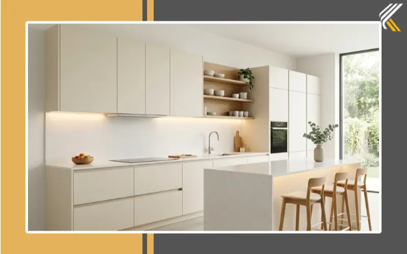 modern cream kitchen cabinets handleless design