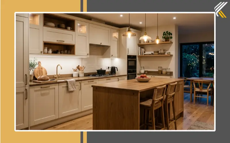 modern cream kitchen design with warm tones