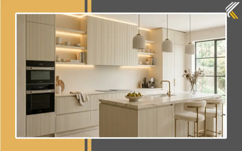 modern cream kitchen trends 2026 with fluted cabinets