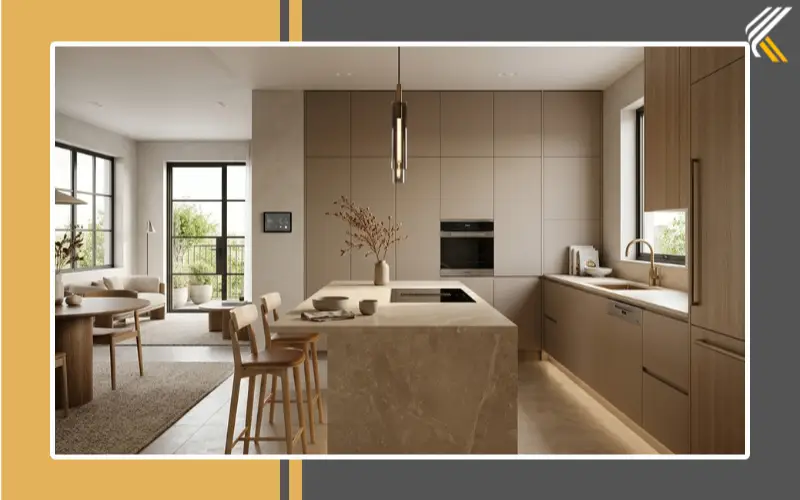 modern open kitchen trends warm colors hidden storage smart appliances