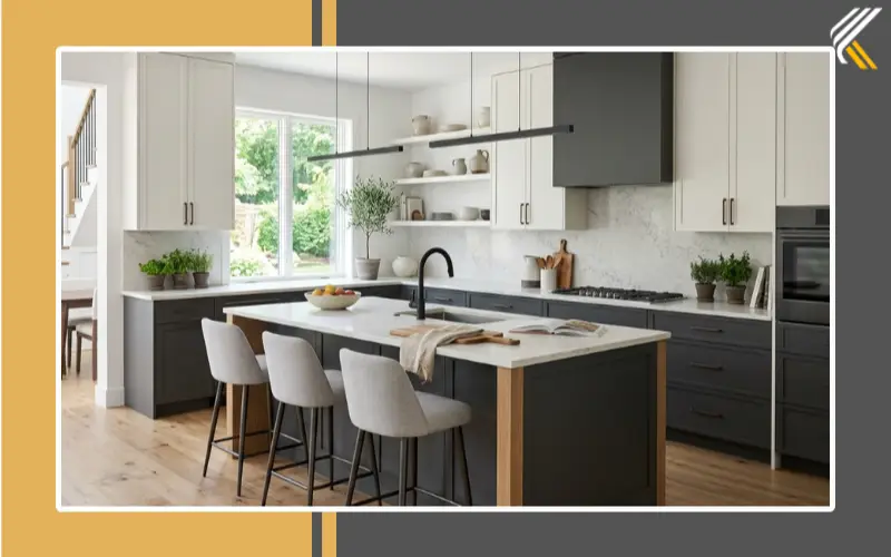 Modern shaker cabinets with slim design and two-tone finish