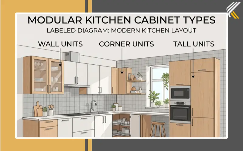 types of modular kitchen cabinets base wall tall corner