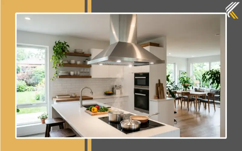 open kitchen ventilation chimney hood exhaust fan setup