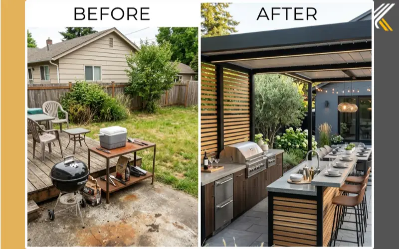 outdoor kitchen before and after transformation