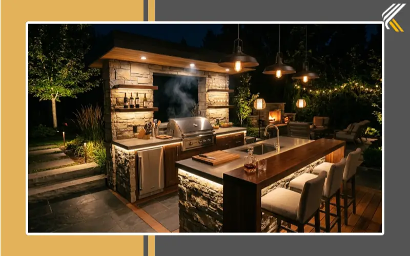 modern outdoor kitchen lighting setup