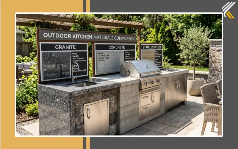 outdoor kitchen materials granite concrete stainless steel