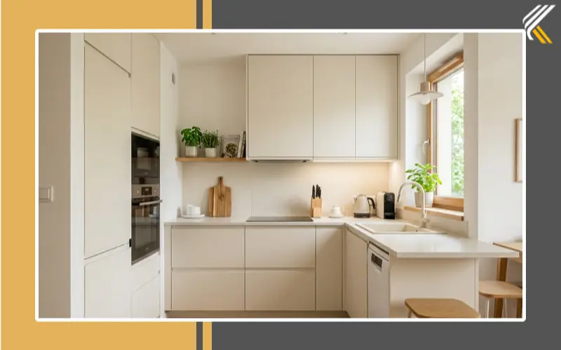 small cream kitchen L shaped layout modern design