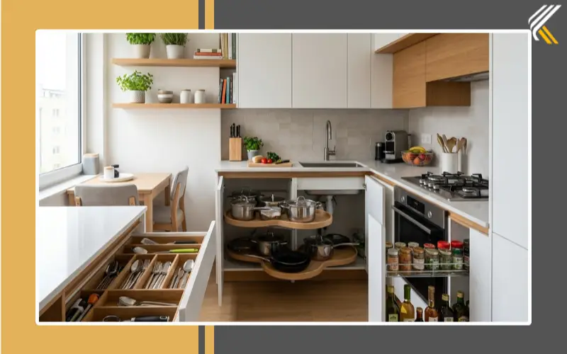 smart storage ideas for small l shaped kitchen