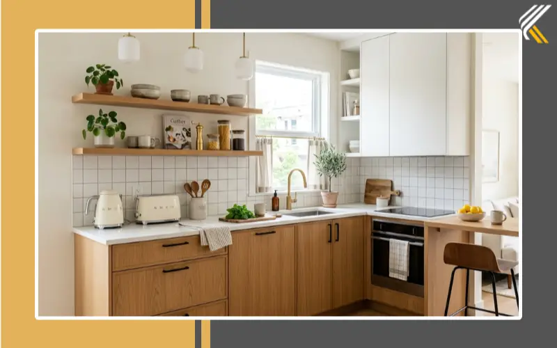 modern small l shaped kitchen ideas with open shelves