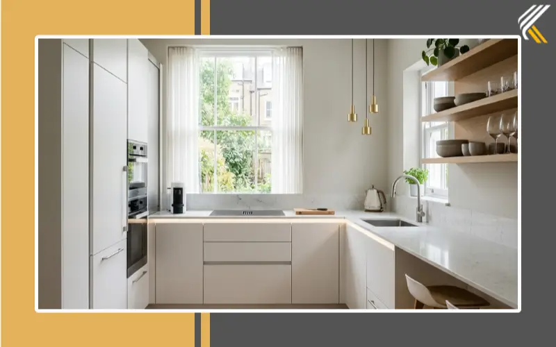 small luxury kitchen design with smart storage and modern layout