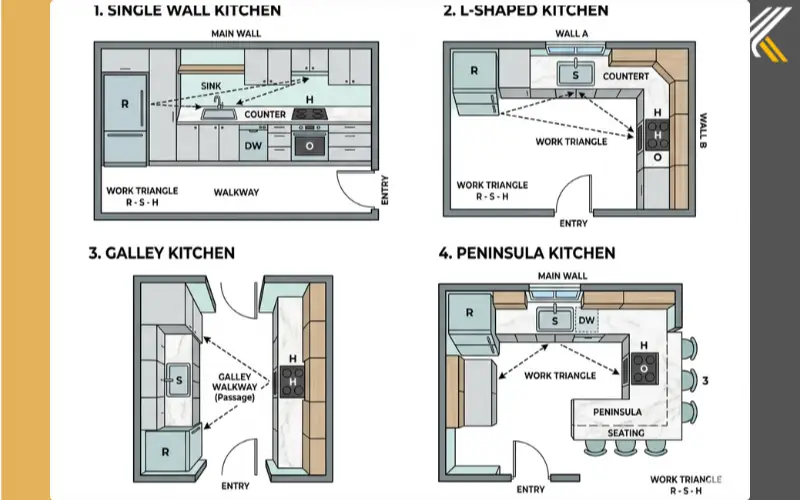 small apartment kitchen layouts single wall l shaped galley peninsula