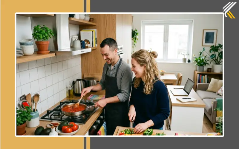 small open kitchen setup for couples family work from home