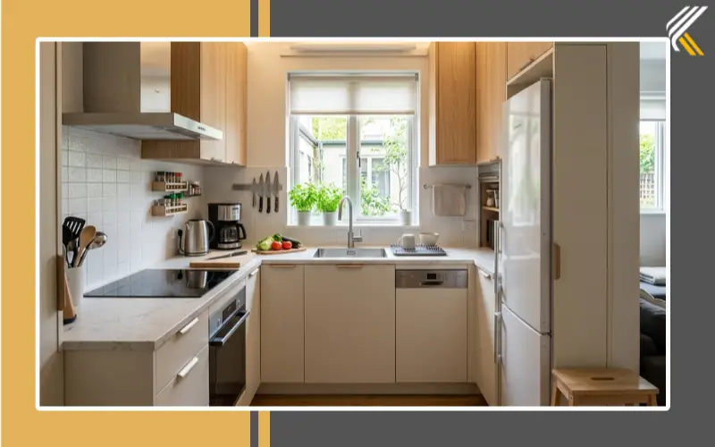 small u shaped modular kitchen design with storage