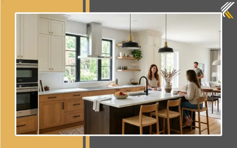 two tone cream and wood modern kitchen design