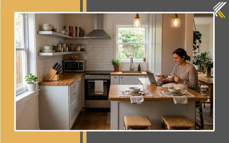 small u shaped kitchen with breakfast bar