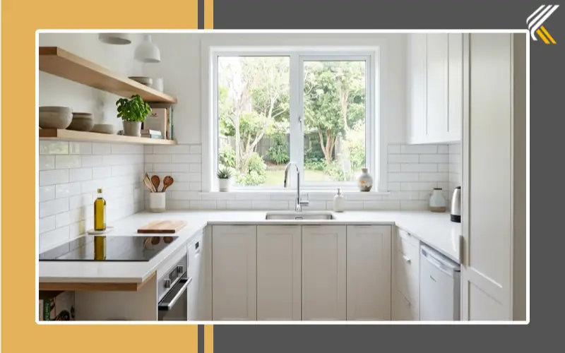 small u shaped kitchen with window natural light