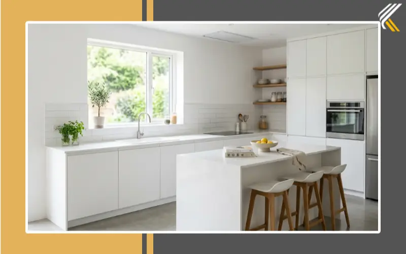 white easy simple kitchen design with neutral colors