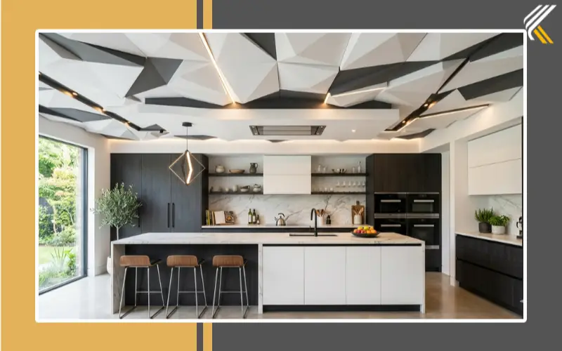 3d ceiling panel design for modern kitchen
