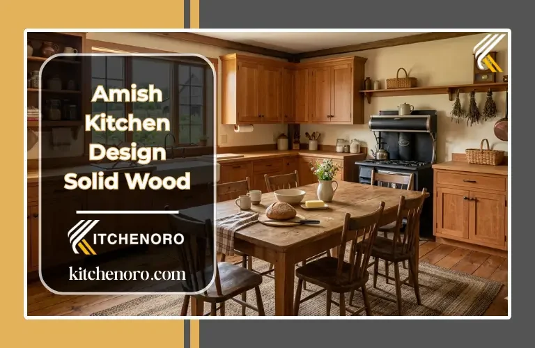Amish kitchen design with solid wood cabinets and farmhouse table