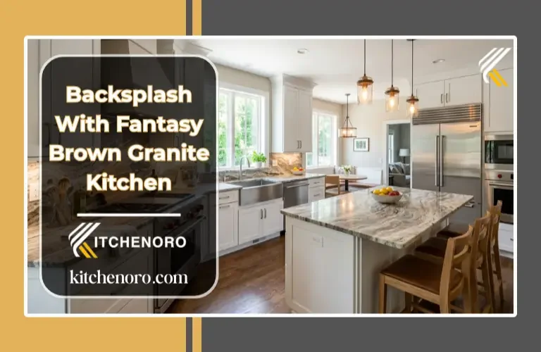 Backsplash with Fantasy Brown granite countertops in a modern kitchen