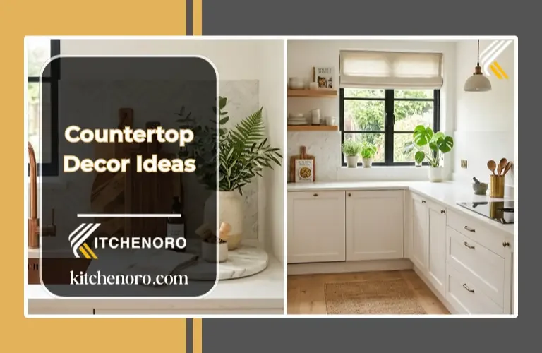 Stylish countertop decor ideas with trays greenery and wooden accents in a modern kitchen