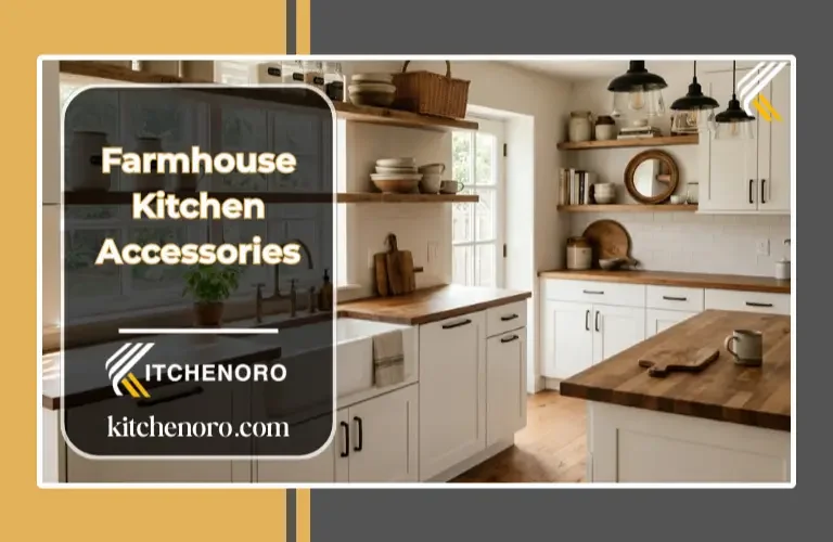 Cozy modern farmhouse kitchen accessories with wood and ceramic decor