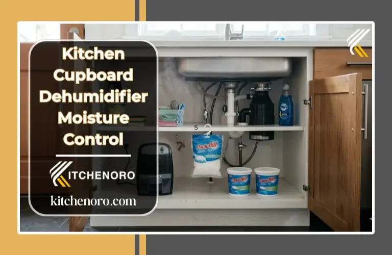 Kitchen cupboard dehumidifier inside modern kitchen cabinet preventing moisture and mold