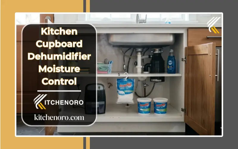 Kitchen cupboard dehumidifier inside modern kitchen cabinet preventing moisture and mold
