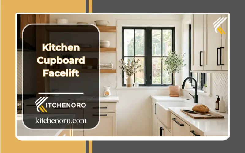 Modern kitchen cupboard facelift with painted cabinets and open shelving