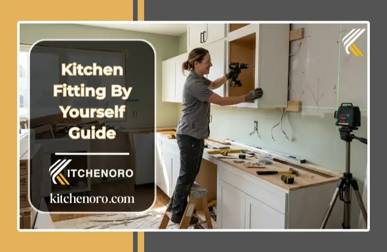 DIY homeowner installing kitchen cabinets during a kitchen renovation
