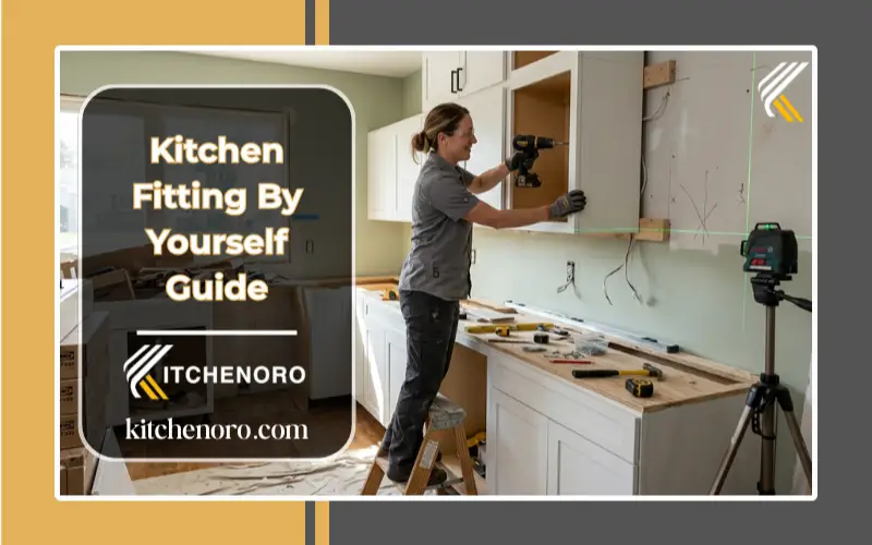 DIY homeowner installing kitchen cabinets during a kitchen renovation