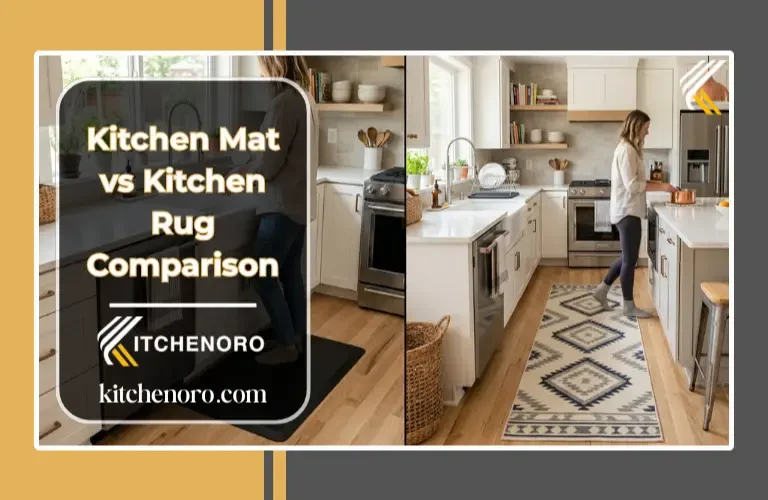 Kitchen mat and kitchen rug side-by-side in a modern kitchen