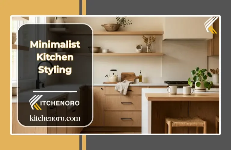 Minimalist kitchen styling with warm wood accents and clean countertops