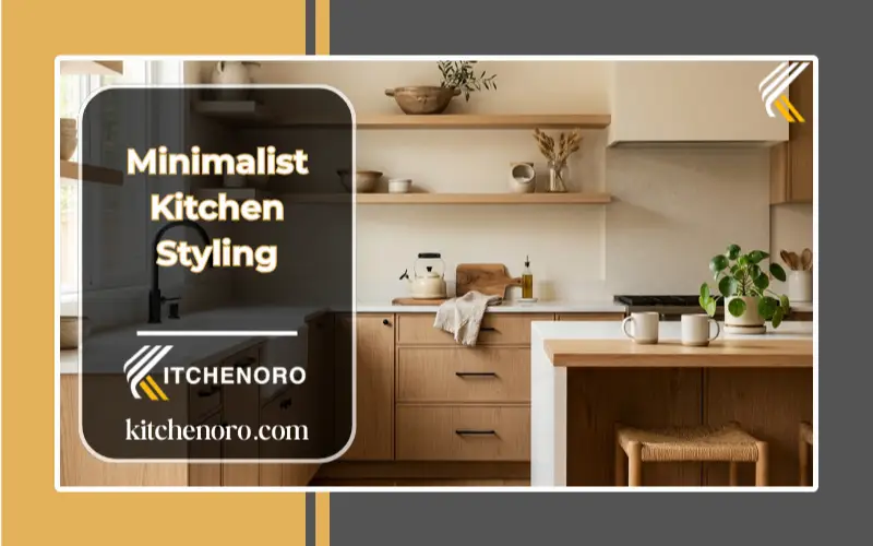 Minimalist kitchen styling with warm wood accents and clean countertops
