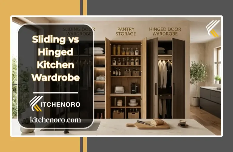 Sliding vs hinged kitchen wardrobe comparison in a modern modular kitchen