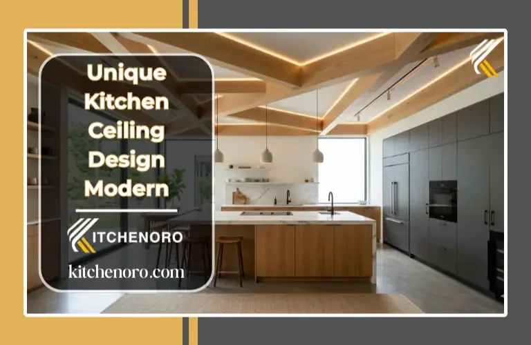 unique ceiling designs for kitchen with wood beams and LED lighting