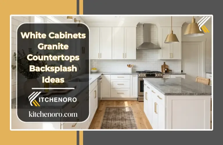 White kitchen with subway tile backsplash and granite countertops