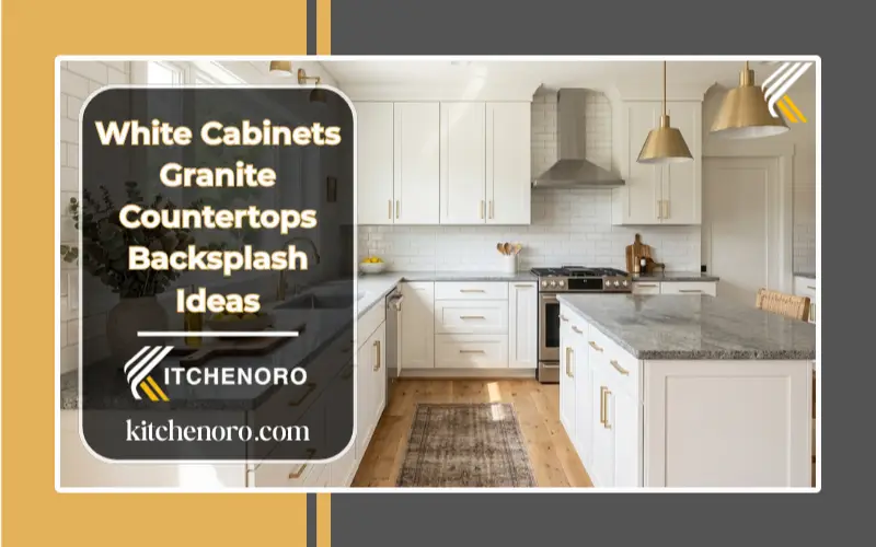 White kitchen with subway tile backsplash and granite countertops