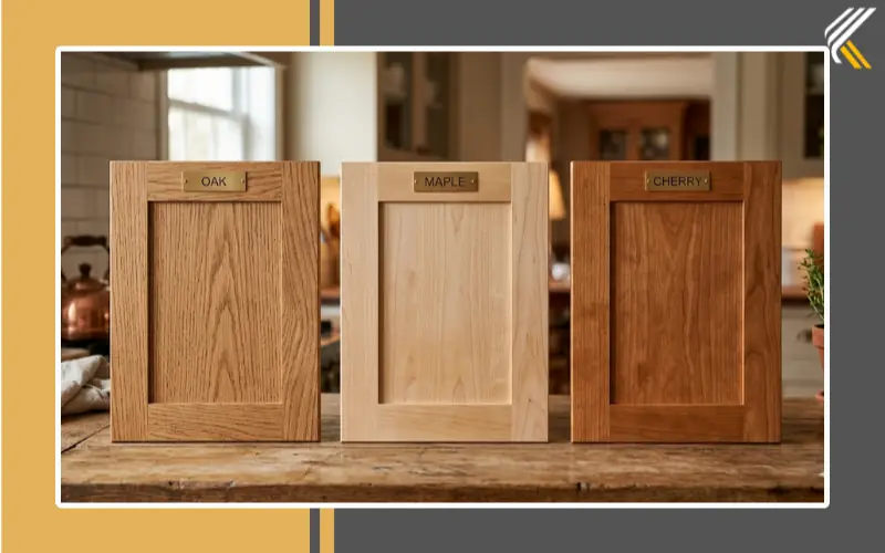 oak maple cherry wood used in Amish kitchen cabinets
