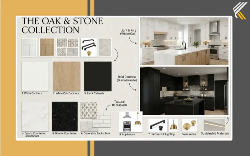 Kitchen backsplash combinations with cabinets and countertops