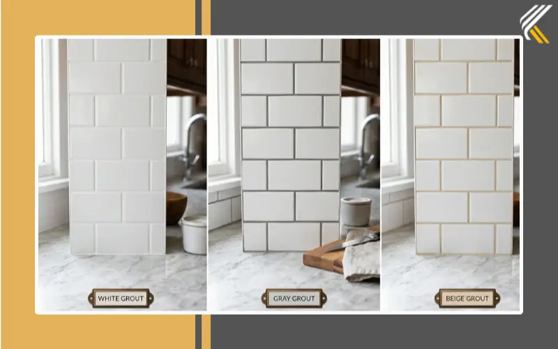 White gray and beige grout comparison for backsplash tile
