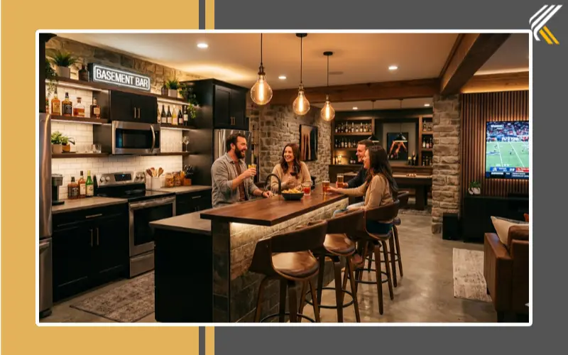 basement kitchen bar seating ideas with stools and modern design