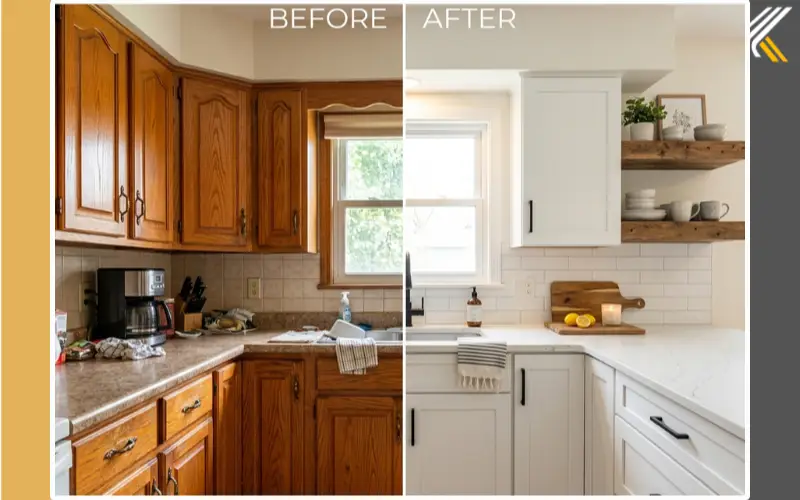 Before and after kitchen cupboard facelift transformation