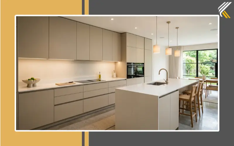 Modern closed crockery cabinet with concealed kitchen storage