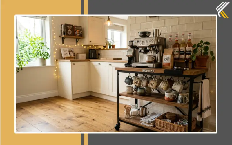 Coffee station trolley setup in modern kitchen