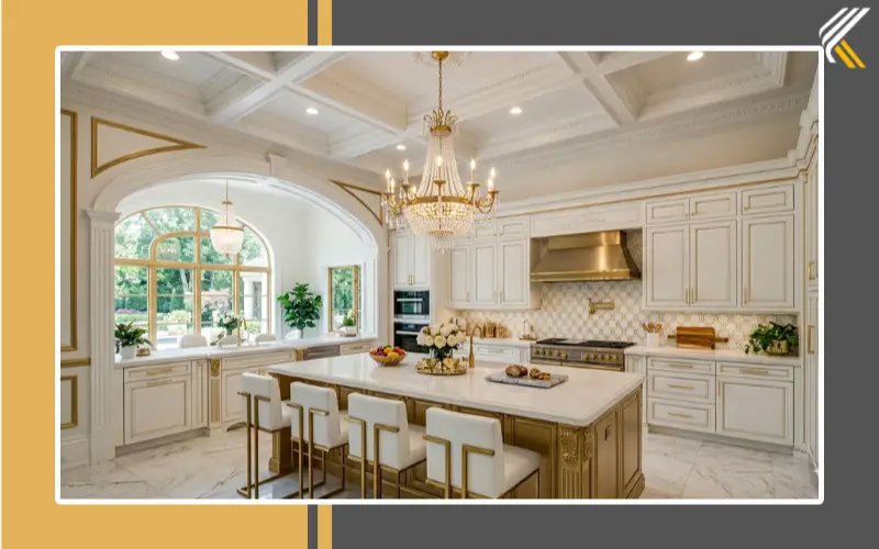 coffered ceiling design in luxury kitchen